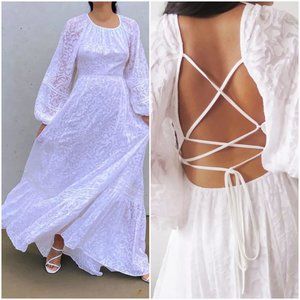 Tanya Taylor NWT Bekah Ivory Maxi Dress Cross Tie Back 8
